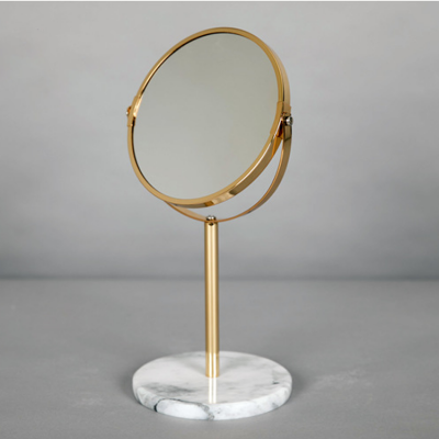 Home decoration natural stone round desktop makeup mirror with marble base