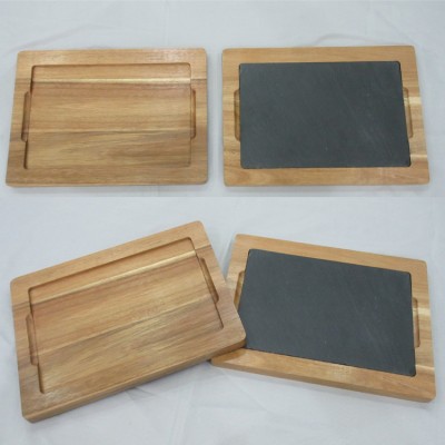 Natural acacia wood board with slate plate