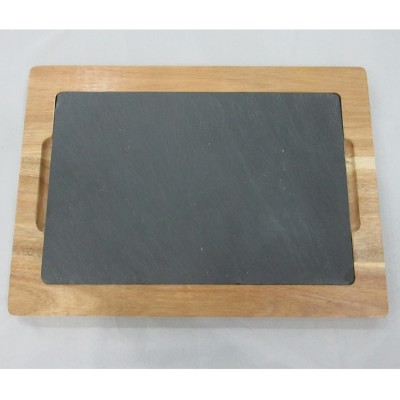 Natural black slate cheese board with wood base