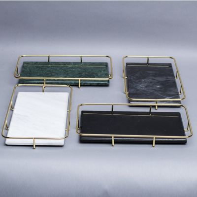 Home decoration real marble gold jewelry tray