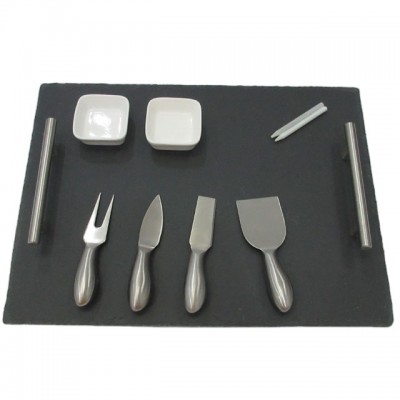 2020 Popular Natural Black Slate Tray serving tray cheese board set with cutlery and dishes